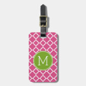 Limoen Hot Pink Quatrefoil Pattern Custom Monogram Bagagelabel (Voorkant verticaal)