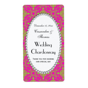  Limoen Hot Pnk Damask #2 Pearl V Wijnfles Etiket