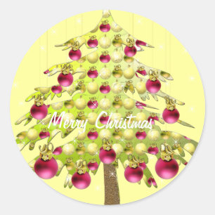 Limoen kerstboom met Ornamenten van pruimen Ronde Sticker