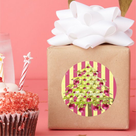 Limoen kerstboom met Ornamenten van pruimen Ronde Sticker (Feest)