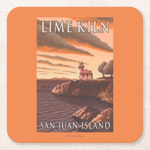 Limoen Kiln Lighthouse Vintage Travel Poster Kartonnen Onderzetters