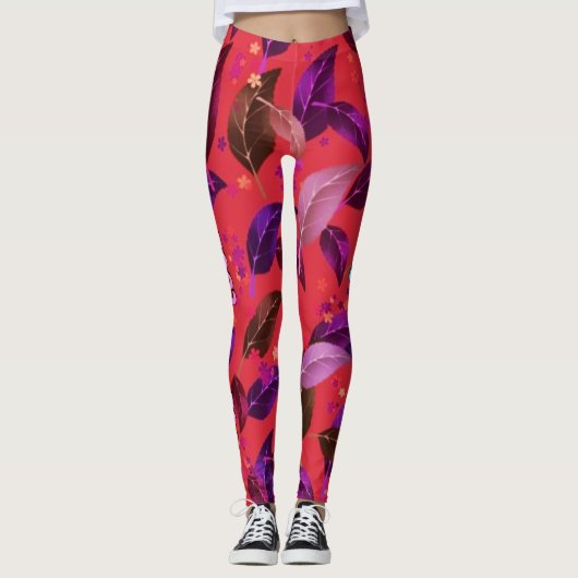 Limoen kleur Bladjes en bloemen Leggings (Voorkant)
