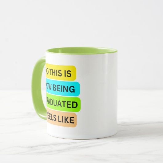 Limoen kleur combo mok SO_THIS_IS_HOW_BEING_AFSTUD (Voorkant links)