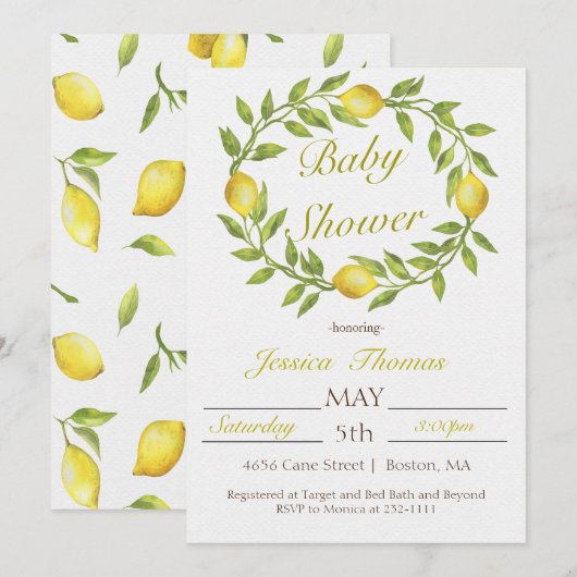 Limoen Krans Baby Shower Kaart (Voorkant / Achterkant)
