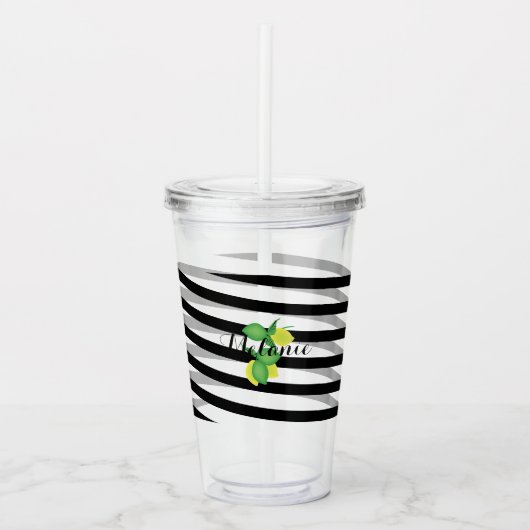 Limoen Lime Limoncello Lint Strepen Monogram Acryl Drinkbeker (Voorkant)