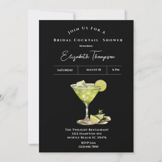Limoen Margarita Bridal Cocktail Shower Uitnodigin Kaart (Voorkant)