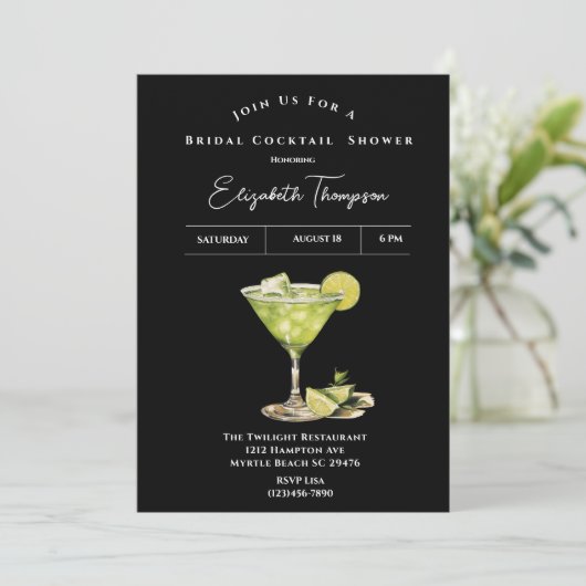 Limoen Margarita Bridal Cocktail Shower Uitnodigin Kaart (Staand voorkant)