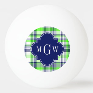Limoen, Marine, Preppy Madras Quatrefoil Monogram Pingpongbal