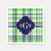 Limoen, marine, Wht Preppy Madras Quatrefoil Monog Servetten (Voorkant)