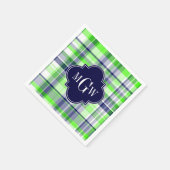 Limoen, marine, Wht Preppy Madras Quatrefoil Monog Servetten (Hoek)