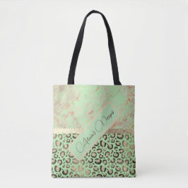 Limoen Marmeren Glitterij Leopard Gepersonaliseerd Tote Bag