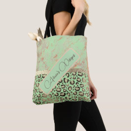 Limoen Marmeren Glitterij Leopard Gepersonaliseerd Tote Bag