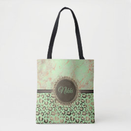 Limoen Marmeren Glitterij Leopard Gepersonaliseerd Tote Bag