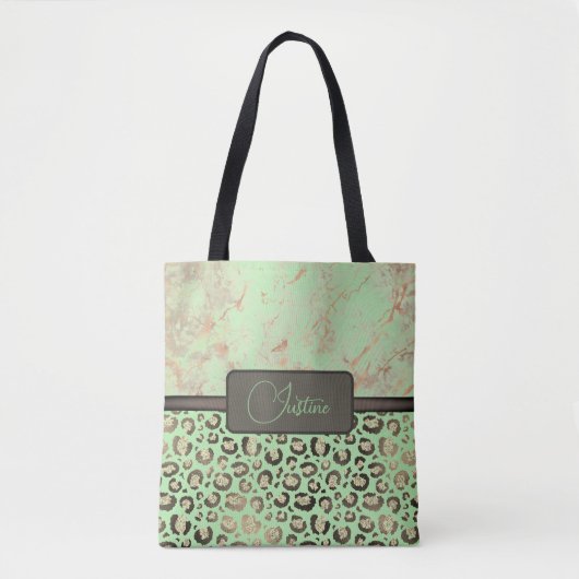 Limoen Marmeren Glittery Gold Leopard Gepersonalis Tote Bag (Voorkant)