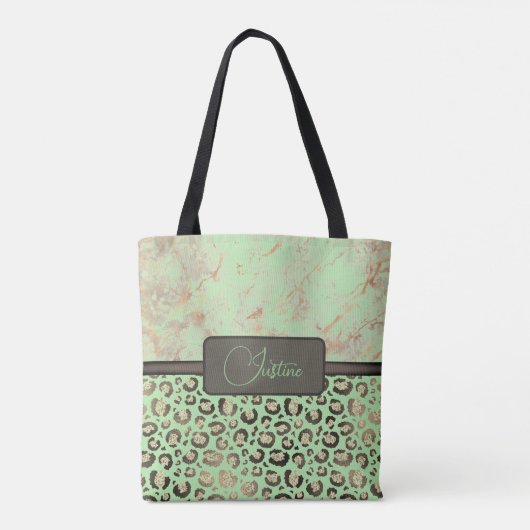 Limoen Marmeren Glittery Gold Leopard Gepersonalis Tote Bag (Achterkant)