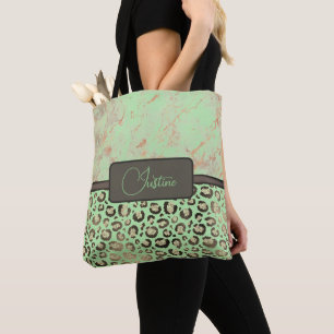 Limoen Marmeren Glittery Gold Leopard Gepersonalis Tote Bag