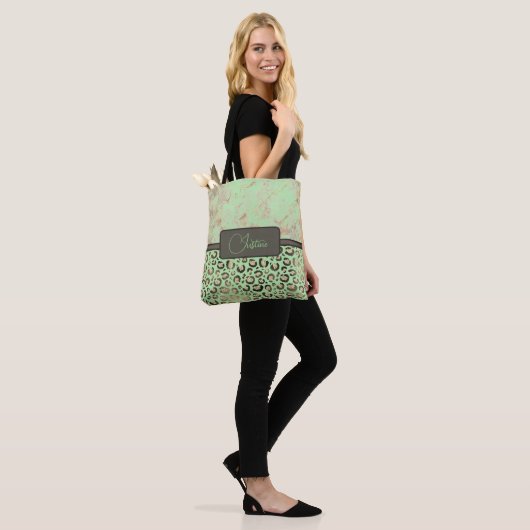 Limoen Marmeren Glittery Gold Leopard Gepersonalis Tote Bag (Op model)