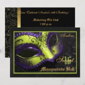 Limoen Mask Masquerade Sweet 16 Party Invitation Kaart (Voorkant / Achterkant)