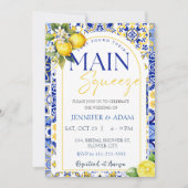 Limoen Mediterraan Blauwe Tegels Hoofdrol Trouwdag Kaart (Voorkant)