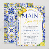 Limoen Mediterraan Blauwe Tegels Hoofdsqueeze Huwe Kaart (Voorkant / Achterkant)