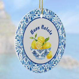 Limoen Mediterraan Buon Natale Azulejo Blauw Toile Keramisch Ornament