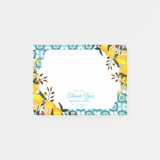 Limoen Mediterraanse Tegels Blauw Post-it® Notes (Voorkant)