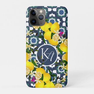 Limoen Mediterraanse Tegels Navy Blauwwit Case-Mate iPhone Case
