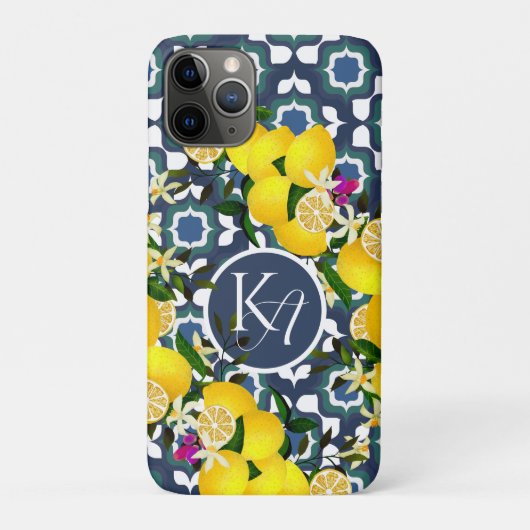 Limoen Mediterraanse Tegels Navy Blauwwit Case-Mate iPhone Case (Achterkant)
