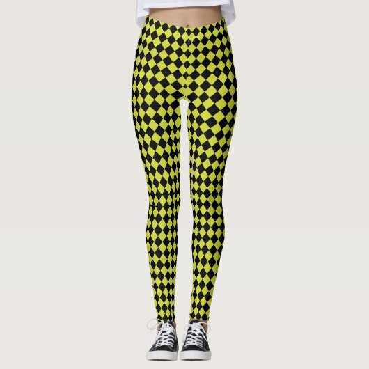 Limoen met zwarte Checker Racing Leggings (Voorkant)