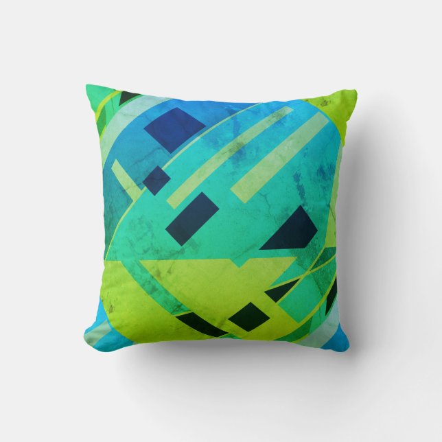 Limoen Mint Groen Blauw Navy Slanted Abstracte Kun Kussen (Voorkant)