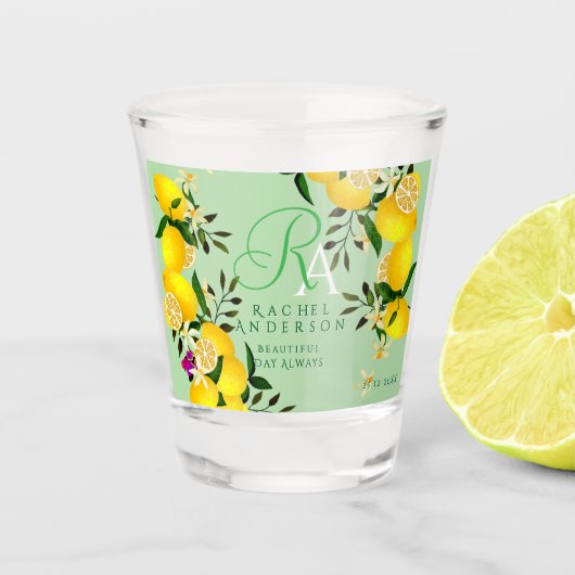 Limoen Monogram Groen Shot Glas (Voorkant)