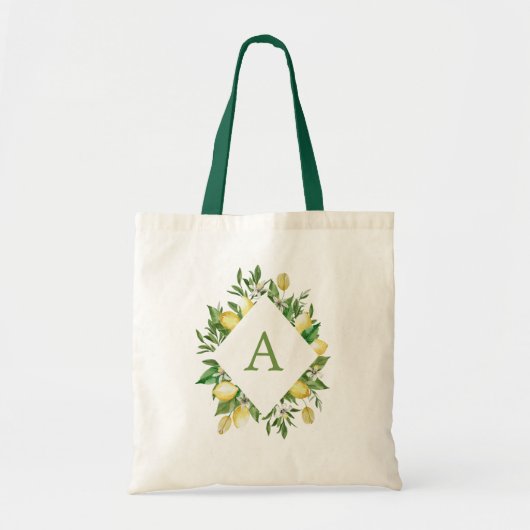 Limoen Monogram Letter Lente Zomer Citrus Dames Tote Bag (Voorkant)