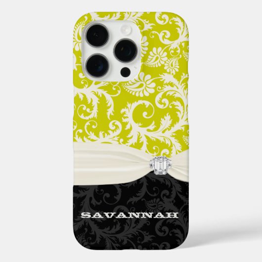 Limoen & off wit damast bedrukt nep strass Case-Mate iPhone case (Achterkant)