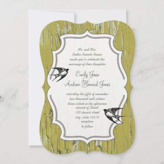  Limoen Old Wood Love Bird Weduwuitnodiging Kaart (Voorkant)