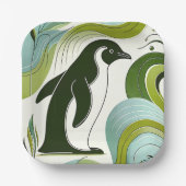 Limoen Olijfgroene pinguïn in bloesem Flora Leaf Papieren Bordje (Voorkant)