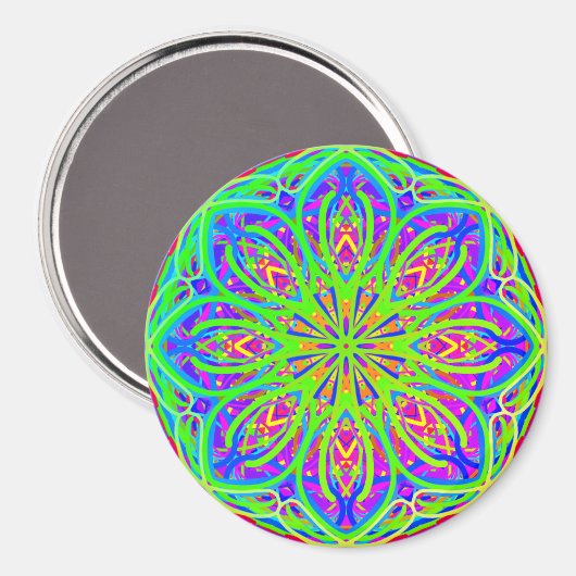 Limoen Paarse kleurrijke Mandala Style Boho Magnet (Voorkant / Achterkant)