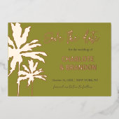Limoen palm Trees Beach Wedding Save the Date Folie Uitnodiging (Voorkant)