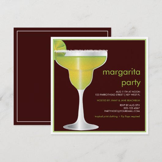 Limoen Paradise Margarita Party Invitation Kaart (Voorkant / Achterkant)