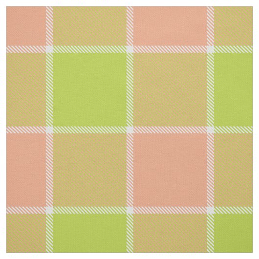 limoen perzik wit geblokte plaid stof (Swatch)