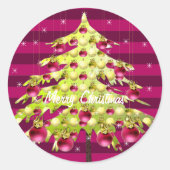 Limoen Plum Stripes Ornamenten met kerstbomen Ronde Sticker (Voorkant)