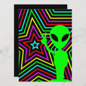 Limoen Rainbow Stars Alien Birthday Party Kaart (Voorkant / Achterkant)