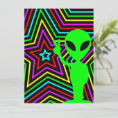 Limoen Rainbow Stars Alien Birthday Party Kaart (Staand voorkant)