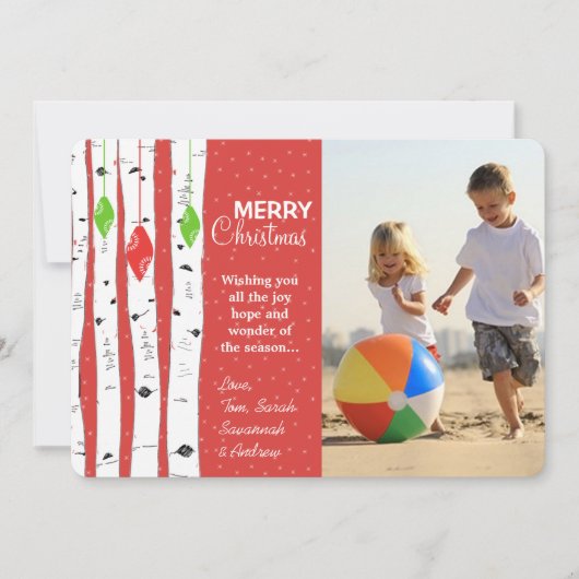 Limoen Red Birch Tree Ornament-kerstfotokaart Feestdagenkaart (Voorkant)