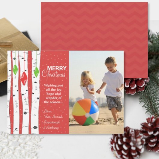 Limoen Red Birch Tree Ornament-kerstfotokaart Feestdagenkaart