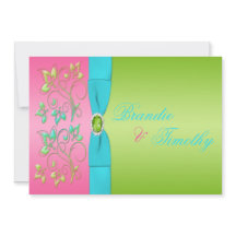 Limoen, Roze en Aqua Floral Wedding Uitnodiging