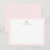 Limoen Roze Gingham Rand Persoonlijk Notitiekaartje (Voorkant / Achterkant)