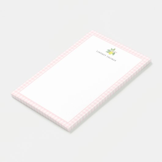Limoen Roze Gingham Rand Persoonlijk Post-it® Notes (Schuin)