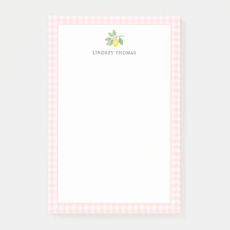 Limoen Roze Gingham Rand Persoonlijk Post-it® Notes
