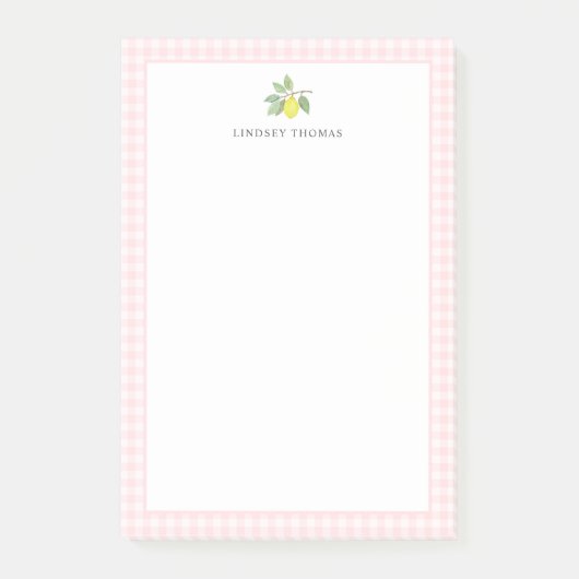 Limoen Roze Gingham Rand Persoonlijk Post-it® Notes (Voorkant)