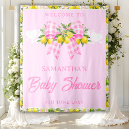 Limoen & Roze Gingham Strik Baby Shower Achtergron Wandkleed
